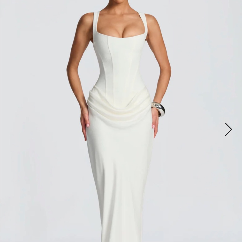 Sculpted White Maxi Dress with Draped Waist